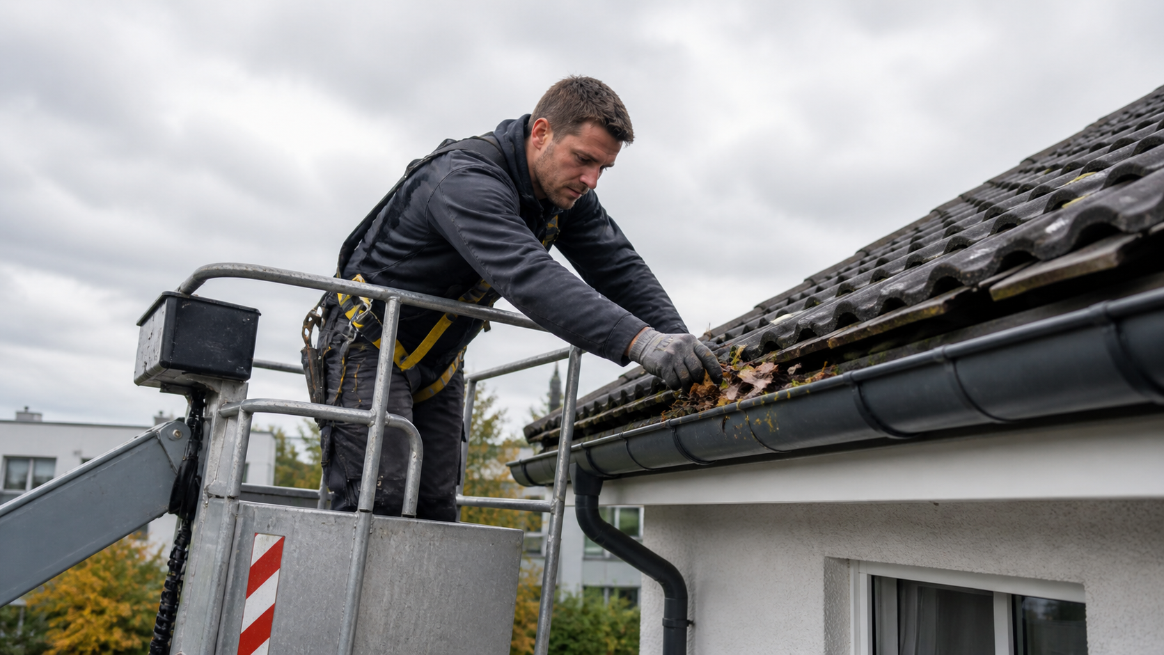 Dachrinnenreinigung mit Hubarbeitsbühne