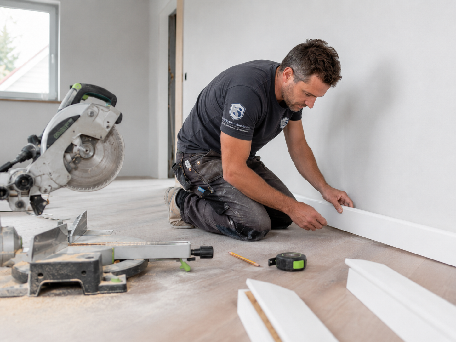 Montage von Sockelleisten im Innenausbau
