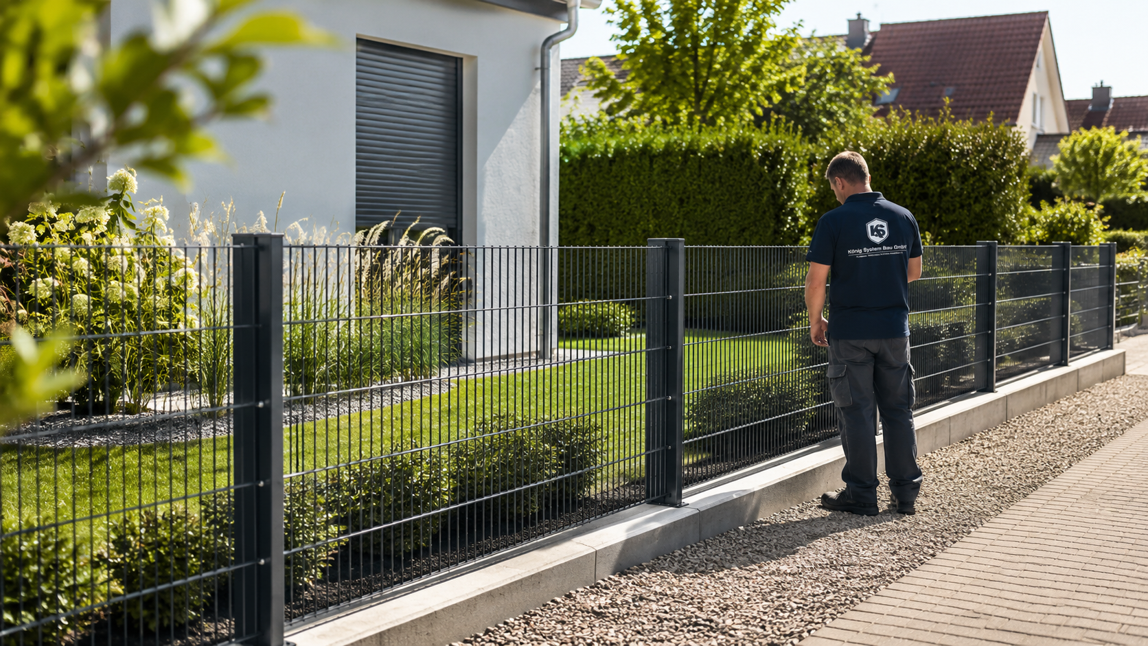 Moderner Gartenzaun mit sauberer Grundstücksabgrenzung